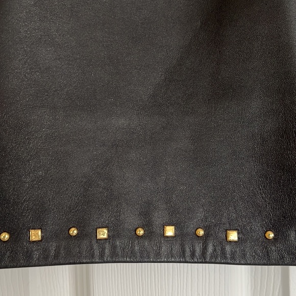 Vintage Black Genuine Leather 2pc  Studded Jacket And Skirt Size Small Petite - Picture 9 of 17